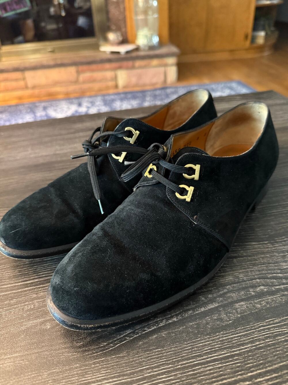 VTG Salvatore Ferragamo Suede Lace Up Oxfords Gold Hardware Gancini Hooks Sz. 8